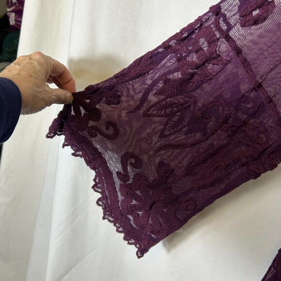 Lane Bryant Burgundy Sheer Embroidered Lace Babydoll Peplum LS Top Size 14/16 - Picture 7 of 13